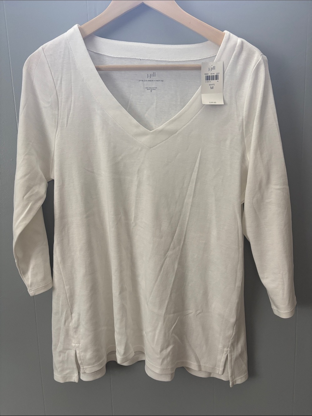 J. Jill White V-Neck Tunic Top Womens M Spring Summer 100% Pima Cotton